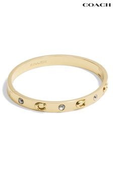 COACH Gold Tone Signature Stone Bangle Boxed Bracelet