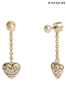 COACH Gold Tone Signature Quilted Heart Earrings (E12414) | LEI 567