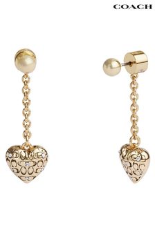 COACH Gold Tone Signature Quilted Heart Earrings