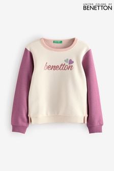 Benetton 100% Cotton Black Sweatshirt With Side Slits And Water-Based Print With Glitter (E12494) | €26