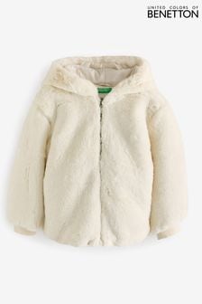 Benetton Cream Smooth Faux Fur Hooded Jacket Long Sleeved With Ribbed Cuff And Logo Zip (E12513) | 3 433 ₴