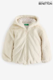 Benetton Cream Fur Coat With Hood And All Over Lining (E12514) | $86