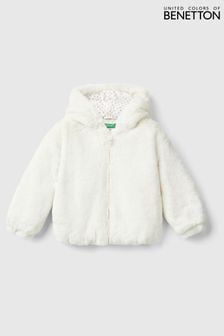 Benetton Cream Fur Coat With Hood And All Over Lining (E12514) | $86