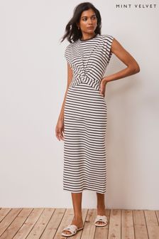 Mint Velvet Brown Twist Stripe Jersey Dress (E12786) | €126