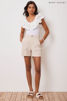 Mint Velvet Cream Cotton Cargo Shorts (E12798) | €98