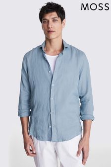 Синяя льняная рубашка приталенный крой Moss (E12957) | €82
