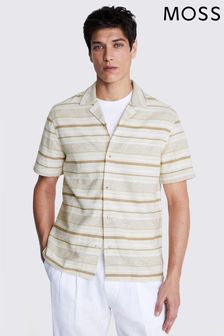 MOSS Neutral Stripe Woven Cuban Collar Shirt