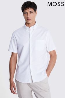 MOSS White Short Sleeve Washed Oxford Shirt (E12964) | SGD 68