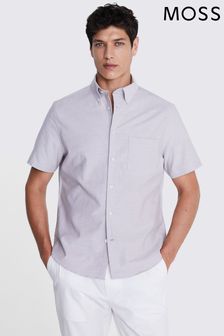 MOSS Natural Short Sleeve Washed Oxford Shirt (E12965) | kr454