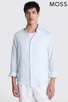 MOSS Light Blue Tailored Fit Linen Shirt (E12966) | $95
