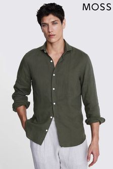 أخضر داكن - قميص كتان تلبيس مخصص من Moss (E12974) | $109