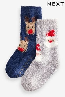 All Over Santa Reindeer Cosy Christmas Socks 2 Pack (E13160) | $14 - $17