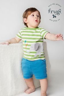 Frugi Green Elephant Outfit Striped Top and Shorts Set (E13272) | $51