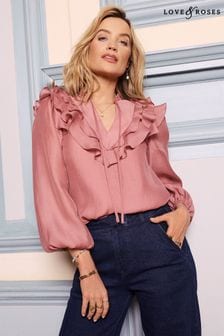 Love & Roses Satin Ruffle Tie Neck Long Sleeve Blouse (E13305) | 2 289 ₴