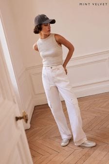 Mint Velvet Cargo Wide White Jeans (E13369) | 591 LEI