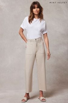 Mint Velvet Beige Cropped Wide Jeans (E13377) | 531 LEI