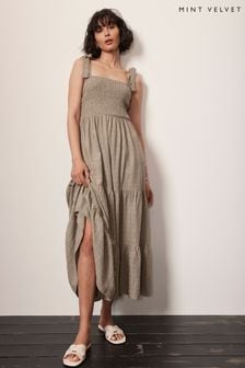 Mint Velvet Brown Textured Tie Maxi Dress (E13381) | $204