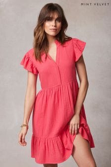 Mint Velvet Red Cotton Mini Dress (E13402) | OMR56