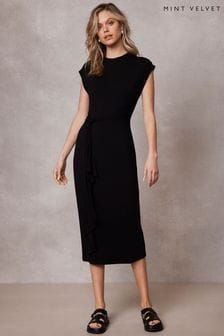 Mint Velvet Black Jersey Knot Midi Dress (E13410) | kr1,155