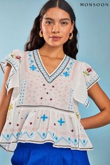 Monsoon Prue Pineapple Embroidered Top (E13486) | €78