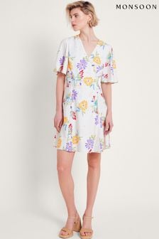 Monsoon Natural Sandie Floral Linen Dress (E13497) | 371 QAR