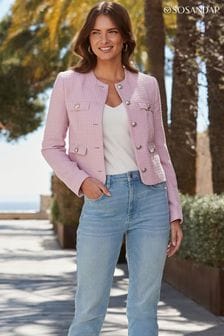 Sosandar Pink Boucle Jacket With Gold Buttons (E13607) | $153