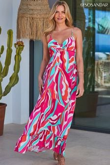 Sosandar Pink Print Tiered Hem Maxi Beach Dress (E13625) | €79