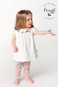 Frugi Floral Birds White Top And Leggings Outfit Set (E13801) | $54