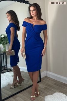 Girl In Mind Blue Halo Off The Shoulder Midi Dress (E13810) | AED250