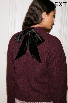 Vnov erven - Cosy Dropped Shoulder Velvet Bow Tie Back Crew Neck Jumper (E13997) | 1 245 K
