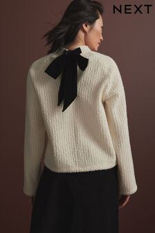 Ren - Cosy Dropped Shoulder Velvet Bow Tie Back Crew Neck Jumper (E14003) | 1 245 K