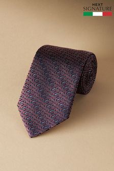 Marineblau/Rot mit Gliederprint - Signature Made In Italy Krawatte (E14096) | 45 €
