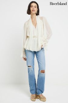 River Island Cream Lace Mix Pussy Bow Blouse (E14167) | €64