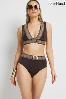 River Island Brown Elastic Buckle Bikini Top (E14169) | $51