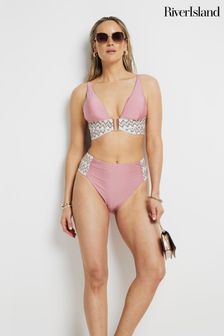 River Island Pink Elastic High Waisted Bikini Briefs (E14190) | LEI 131