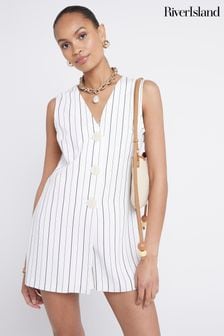 River Island Cream Button Down Playsuit (E14199) | kr1 030