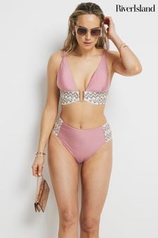 River Island Pink Elastic Plunge Bikini Top (E14206) | OMR14
