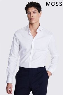 MOSS Slim Fit White Dobby Stretch Shirt (E14246) | 255 SAR