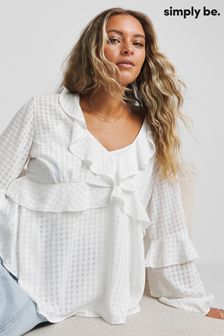 Simply Be White Seersucker Check Ruffle Sleeve Boxy Blouse (E14267) | AED155