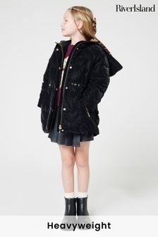 River Island Black Girls Glam Heart Padded Coat (E14454) | $82