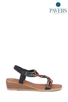 Pavers Black Pavers Embellished Wedge Sandals (E14485) | 223 SAR