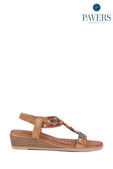 Pavers Embellished Wedge Brown Sandals (E14492) | kr640