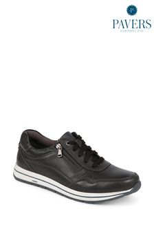 Pavers Leather Lace-up Black Trainers (E14501) | OMR28