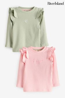 River Island Pink Girls Rib 100% Cotton Tops 2 Pack (E14579) | SGD 27