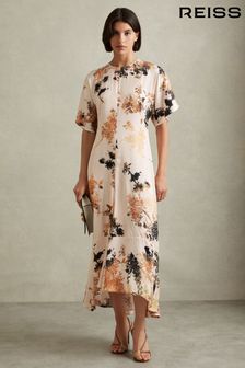 Reiss Pale Pink Chrissy Floral Print Midi Dress (E14734) | €291