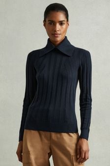 Reiss Teal Winter Ribbed Collared Jumper (E14740) | €180