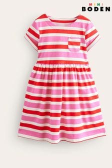 Boden Pink Striped Short Sleeved Fun Jersey Dress (E15111) | €33 - €36