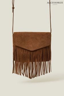 Accessorize Brown Leather Fringe Cross-Body Bag (E15166) | $77
