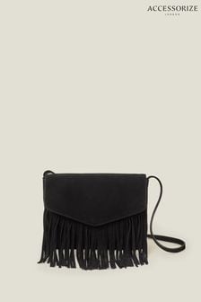 Accessorize Black Leather Fringe Cross-Body Bag (E15173) | HK$360