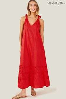 Accessorize Red Ruched Hem Maxi Dress